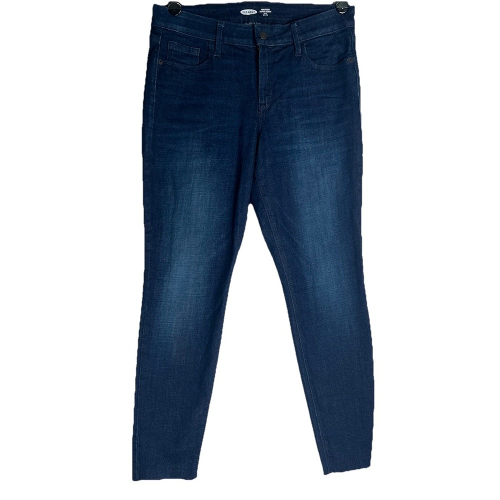 Old Navy Rockstar Super Skinny Ankle Jeans Womens 12 Mid Rise Dark Wash Blue